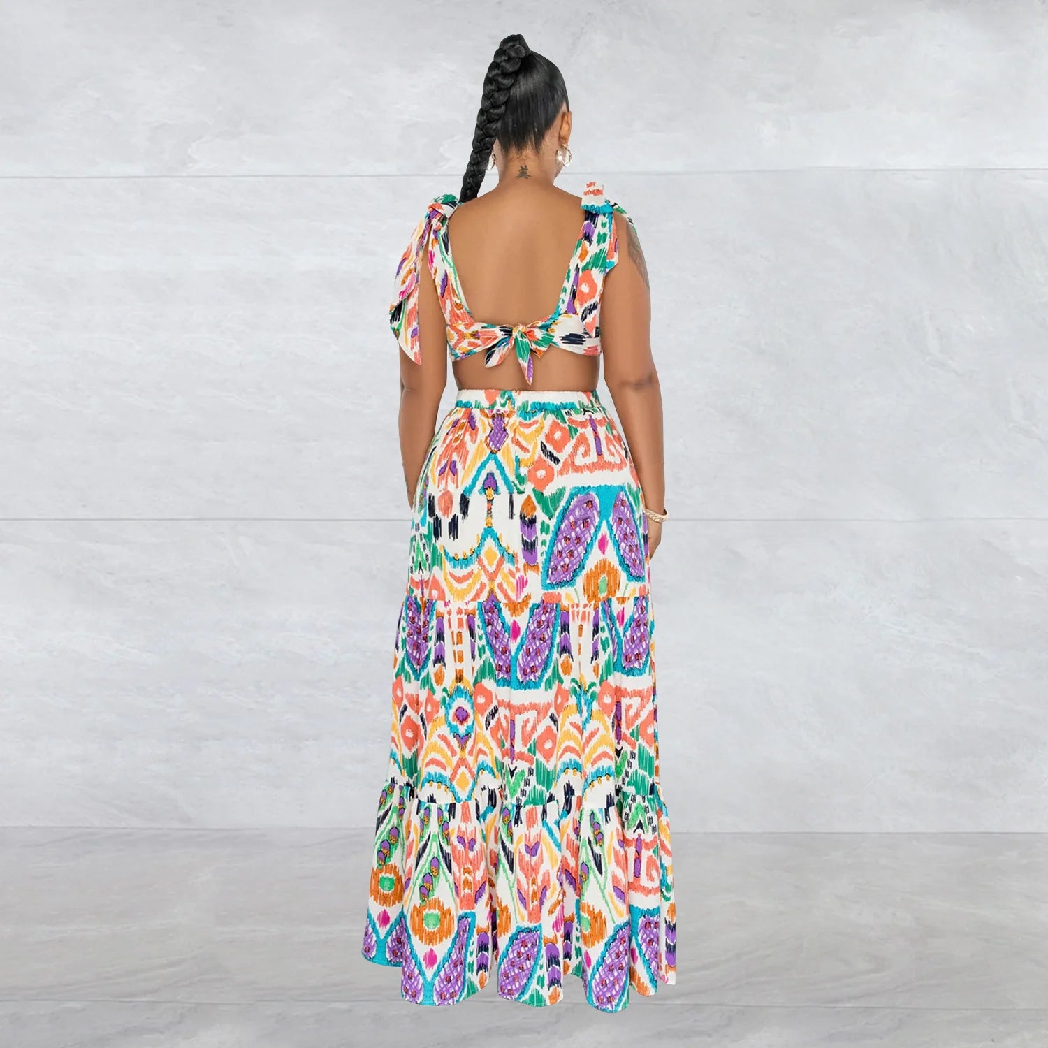 Colorful Sleeveless Shoulder Tied Long Dress