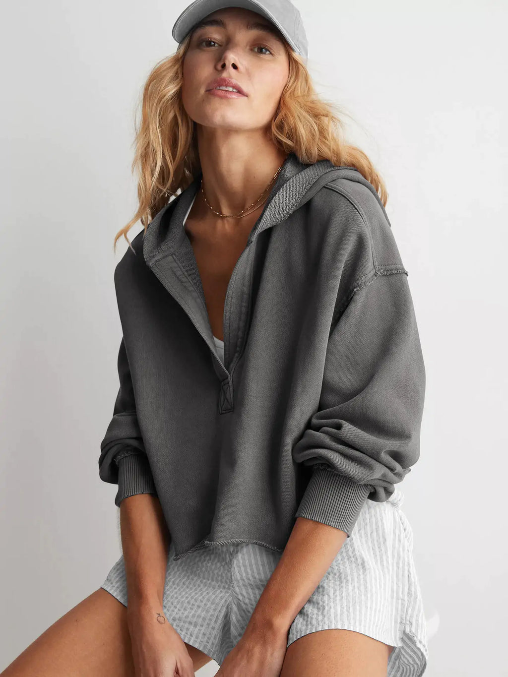 V-Neck Long Sleeve Hoodie