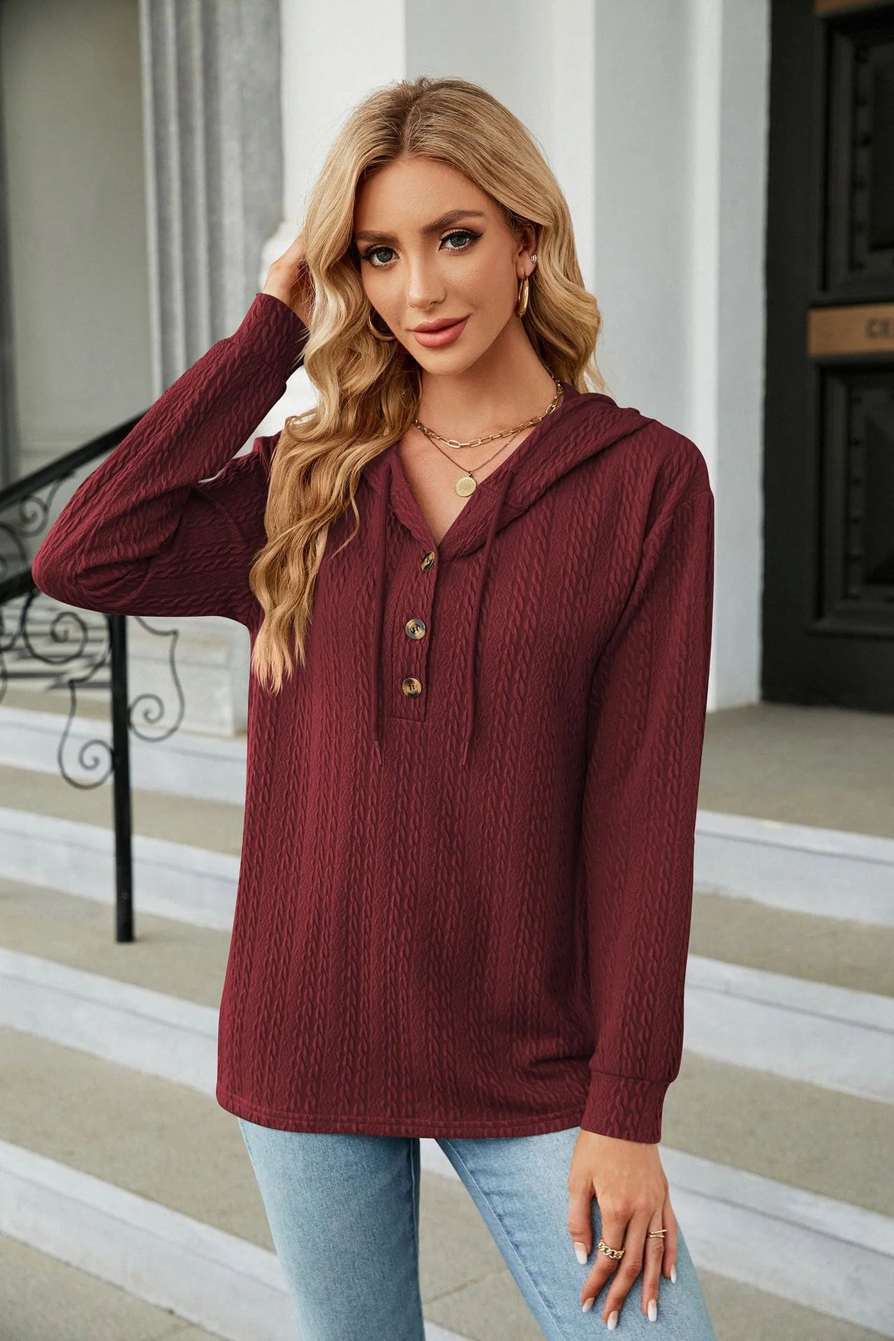 Sweater With Buttons And Hood