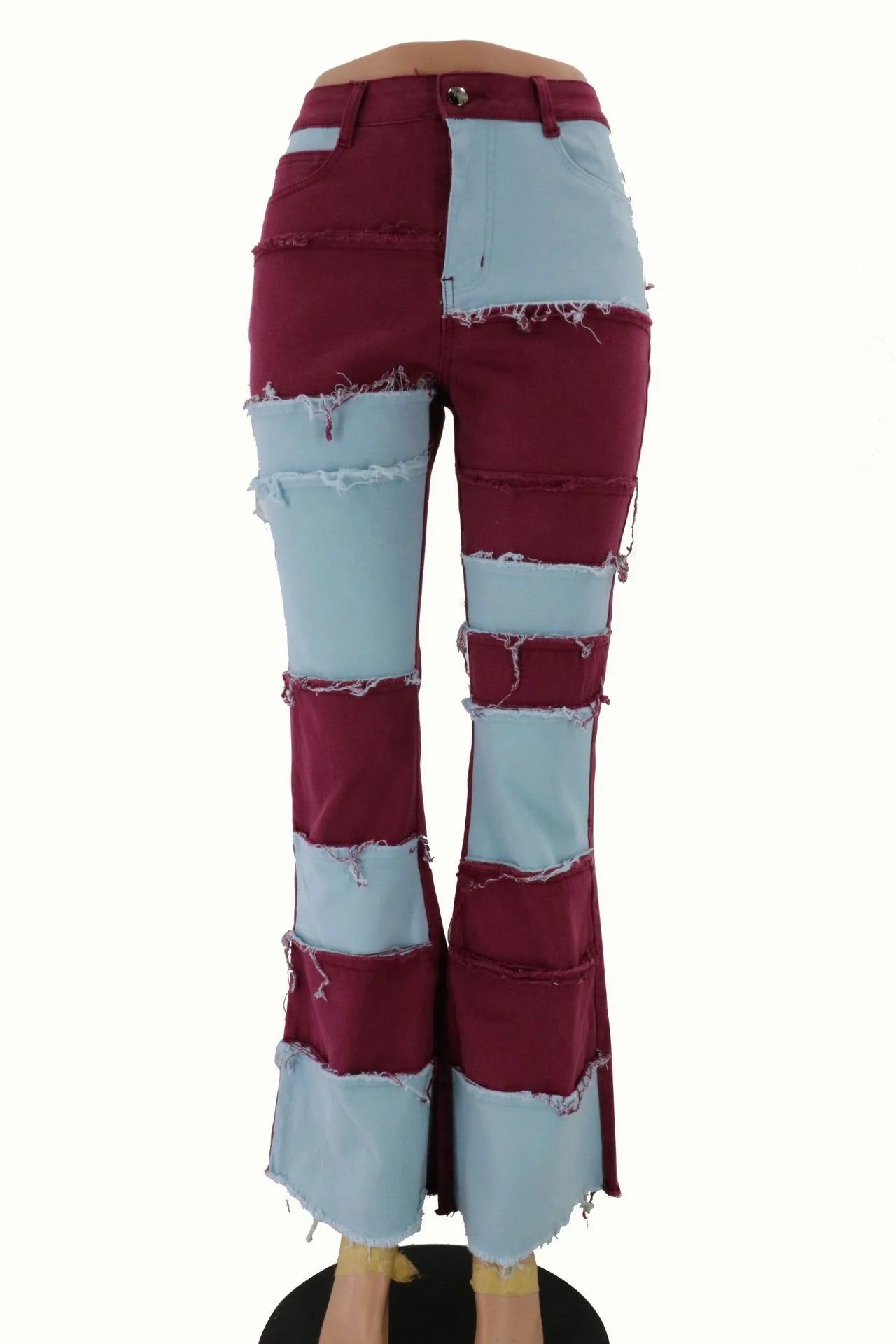 Contrast Patchwork High Waist Jeans