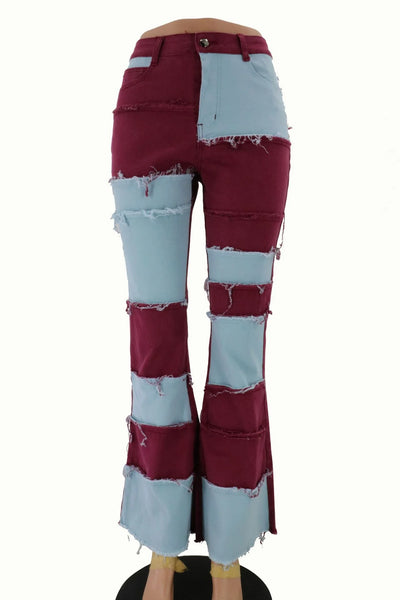 Contrast Patchwork High Waist Jeans