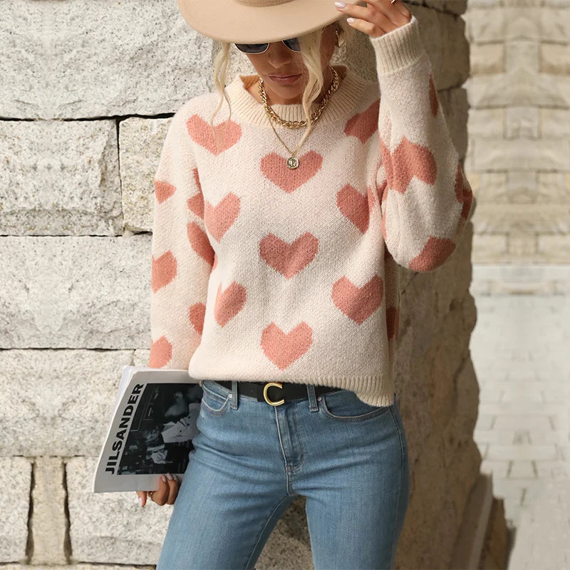 Casual Love Long Sleeved Pink Sweater