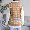 V Neck Houndstooth Casual Loose Knit Vest Sweater