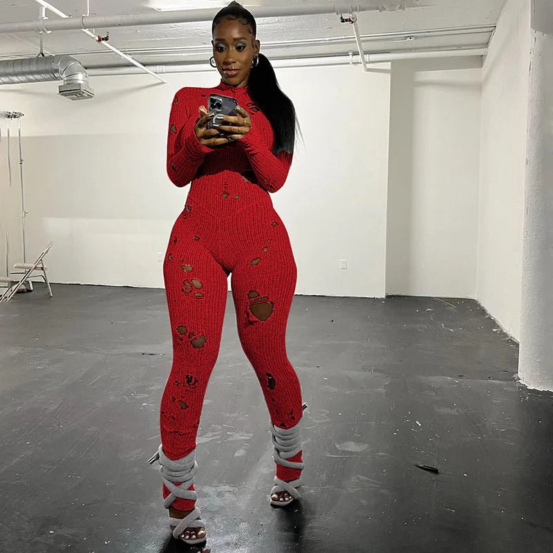 Fashion Casual Knitting Hole Hollowed Out High Waisted Pants Tights