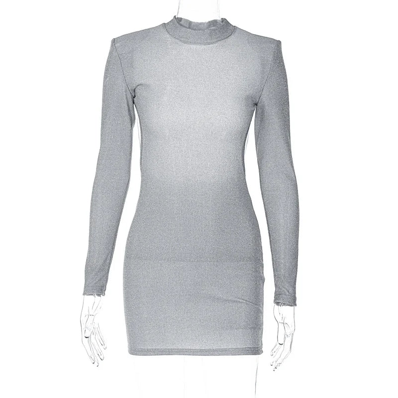 Sexy Backless Round Neck Long Sleeve Hip Dress