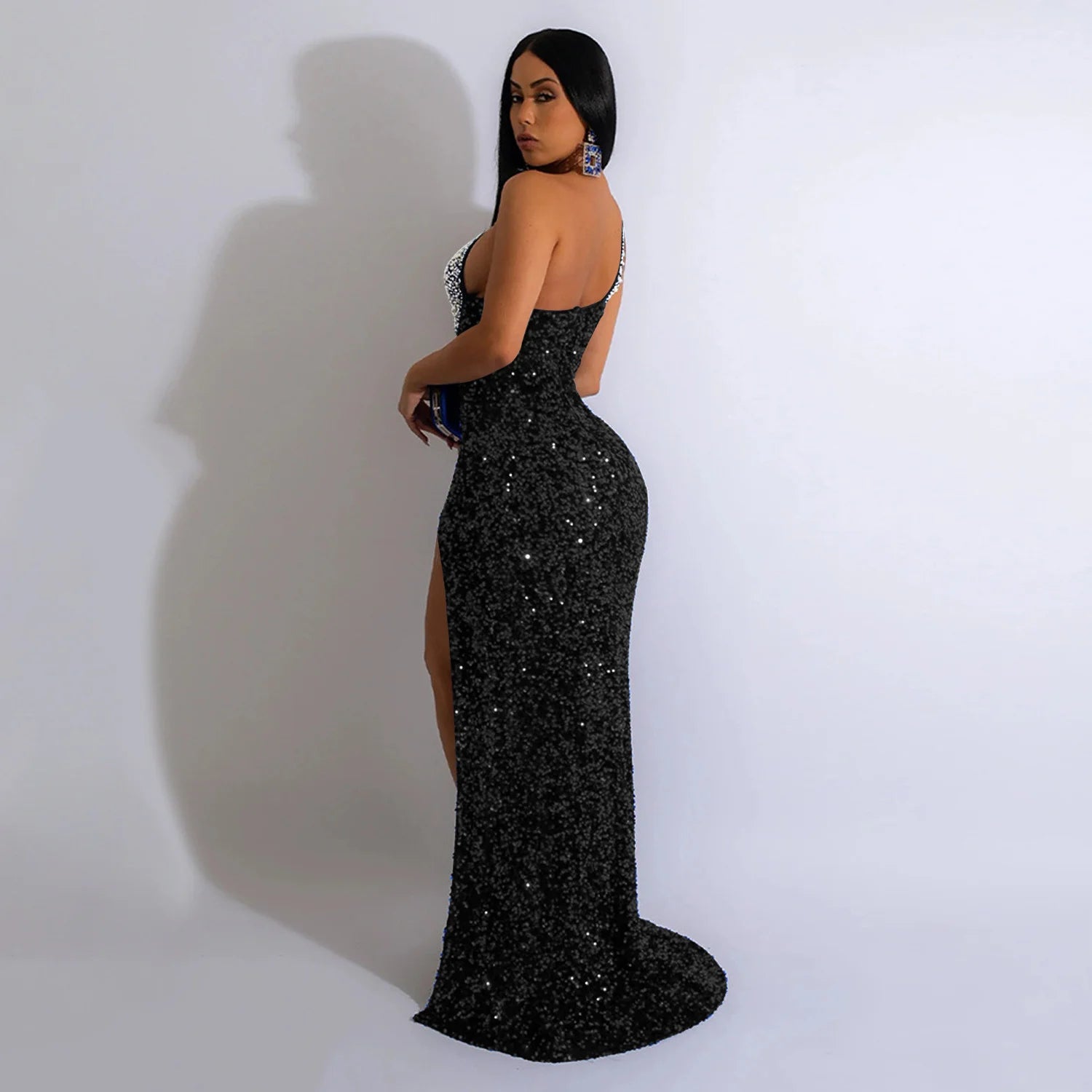 Diamond Sequin Sleeveless Long Dress