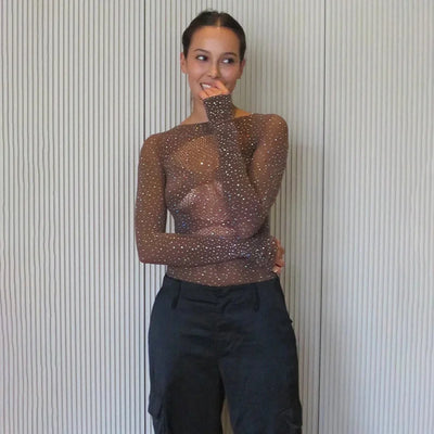 Transparent Elastic Jumpsuit With Diamonds