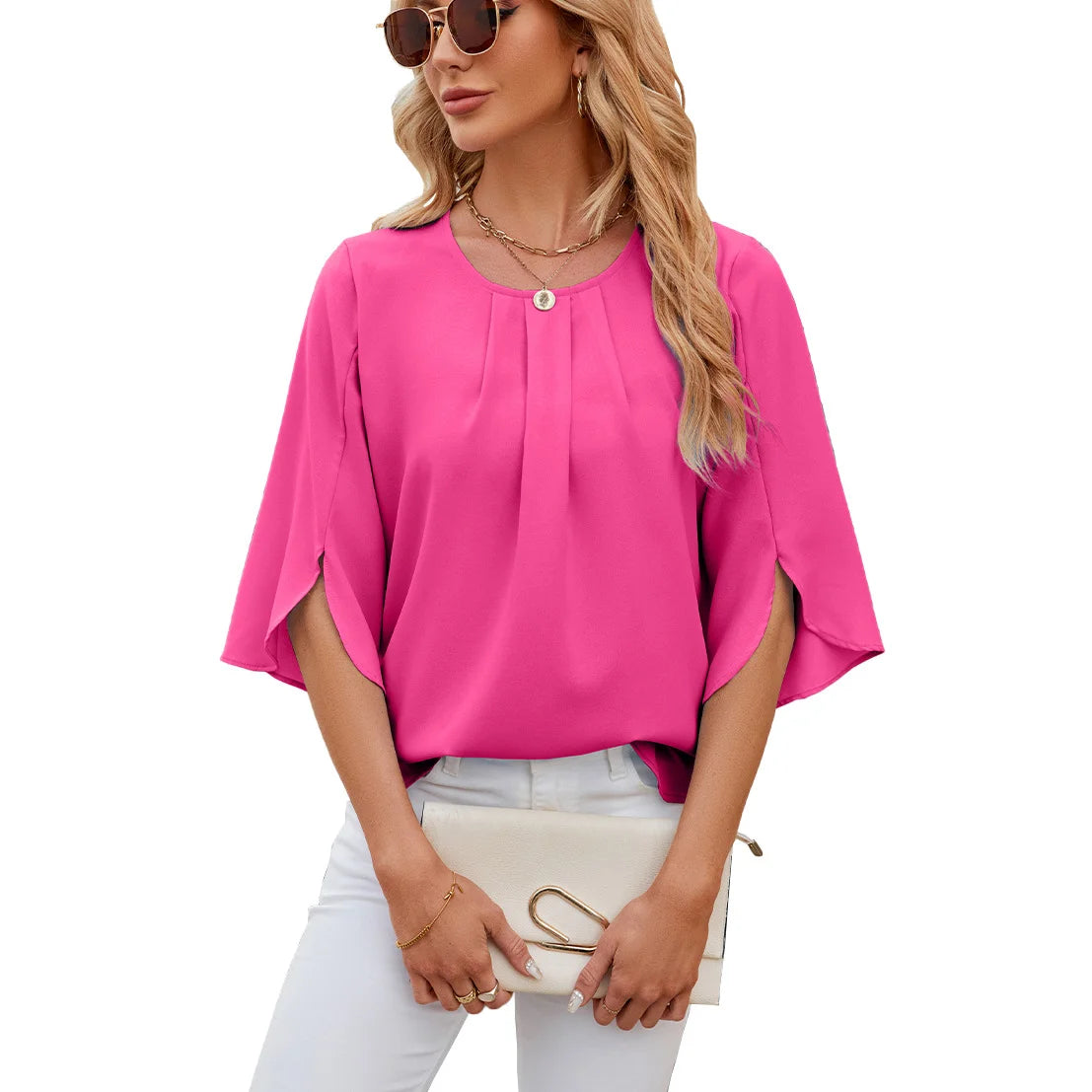 Short Sleeves Loose Chiffon Blouse