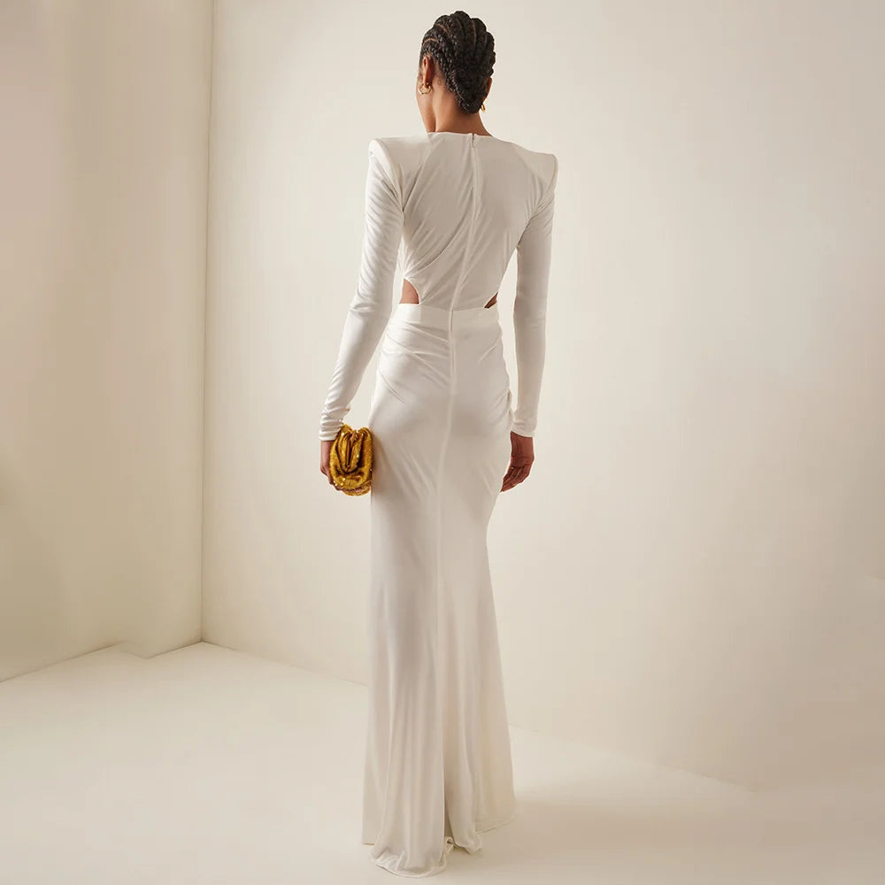 V-Neck Long Sleeve Pleated Wrap Dress