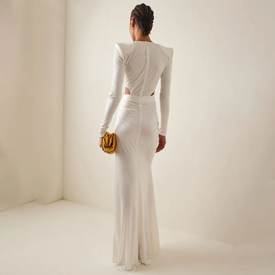 V-Neck Long Sleeve Pleated Wrap Dress