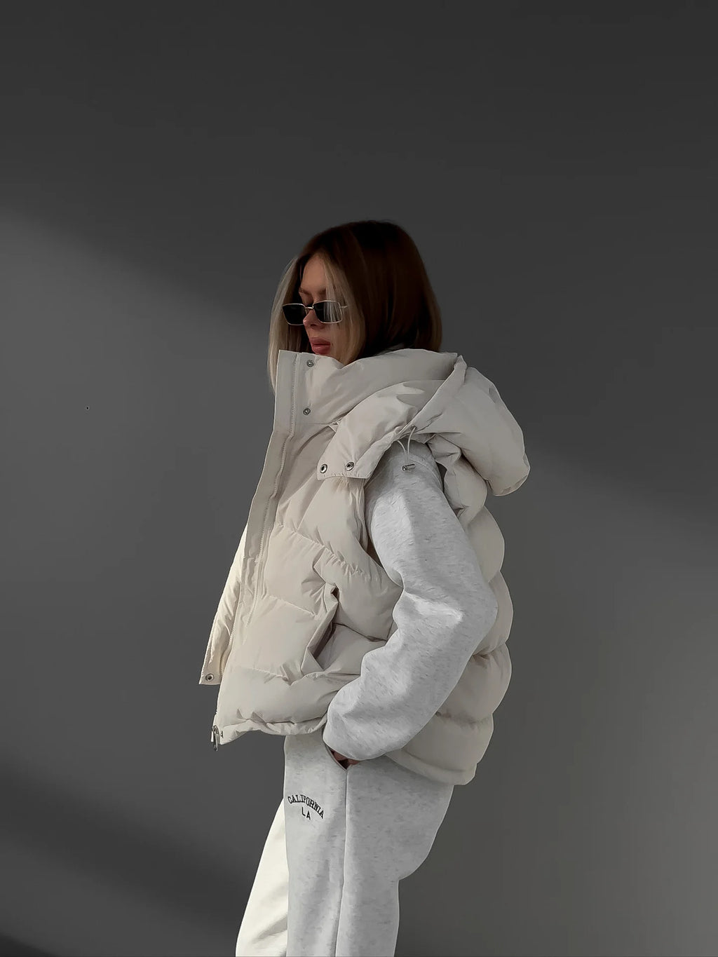 Sleeveless Hooded Down Cotton Jacket