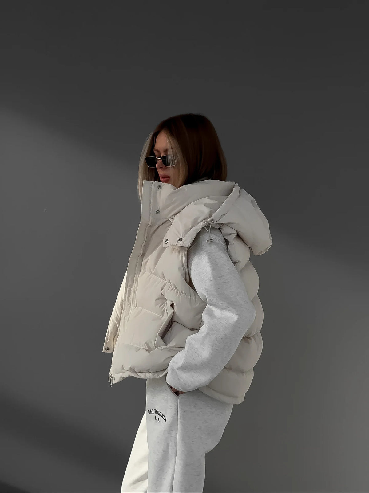 Sleeveless Hooded Down Cotton Jacket