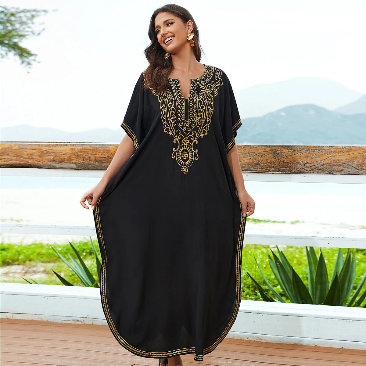 Loose Embroidered Beach Dress
