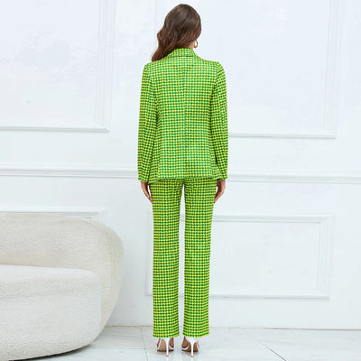 Double Breasted Houndstooth Suit Jacket And Slim Straight Trousers Suit Explosion