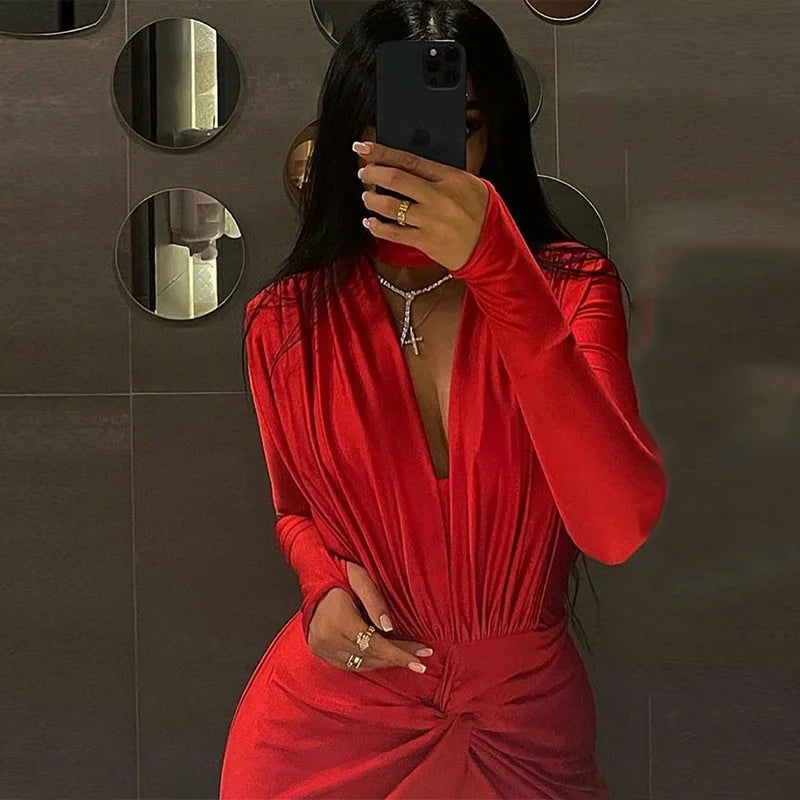 V-Neck Long Sleeve Jumpsuit