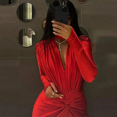 V-Neck Long Sleeve Jumpsuit