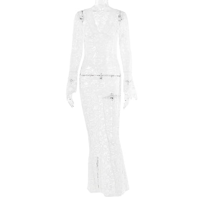 Transparent Long Sleeve V-Neck Dress