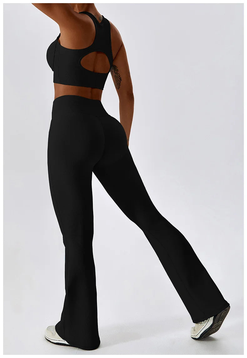 High Waist Cross Wide Leg Sports Flare Pants