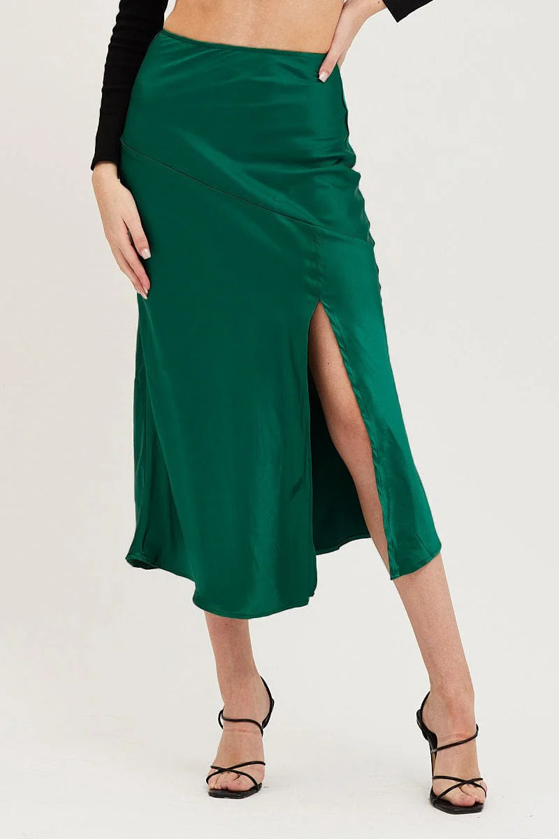 High Waisted Luster Satin Skirt High End Silky Solid Color Slit Long Skirt