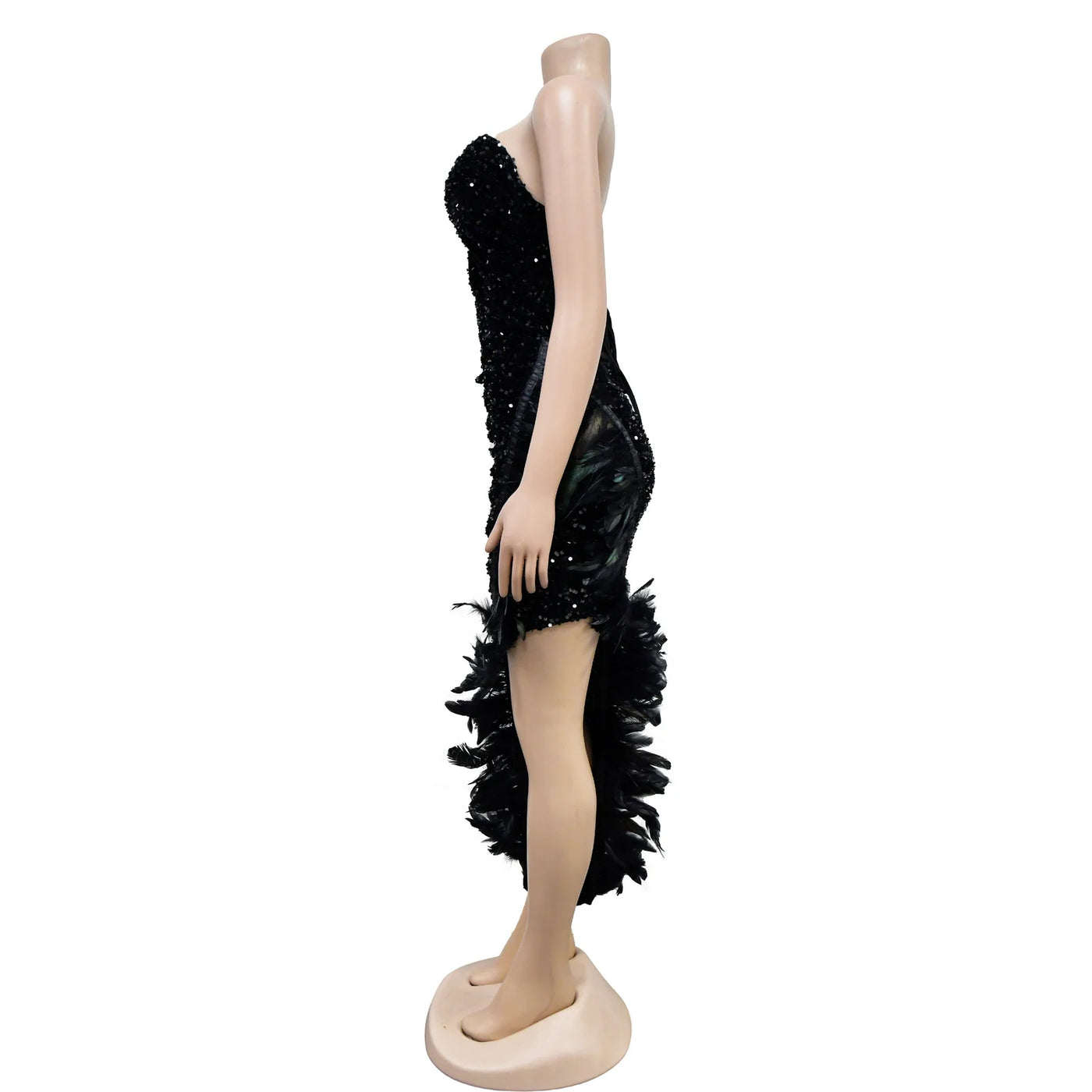 Strapless Backless Sequin Feather Dress