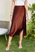 High Waisted Luster Satin Skirt High End Silky Solid Color Slit Long Skirt