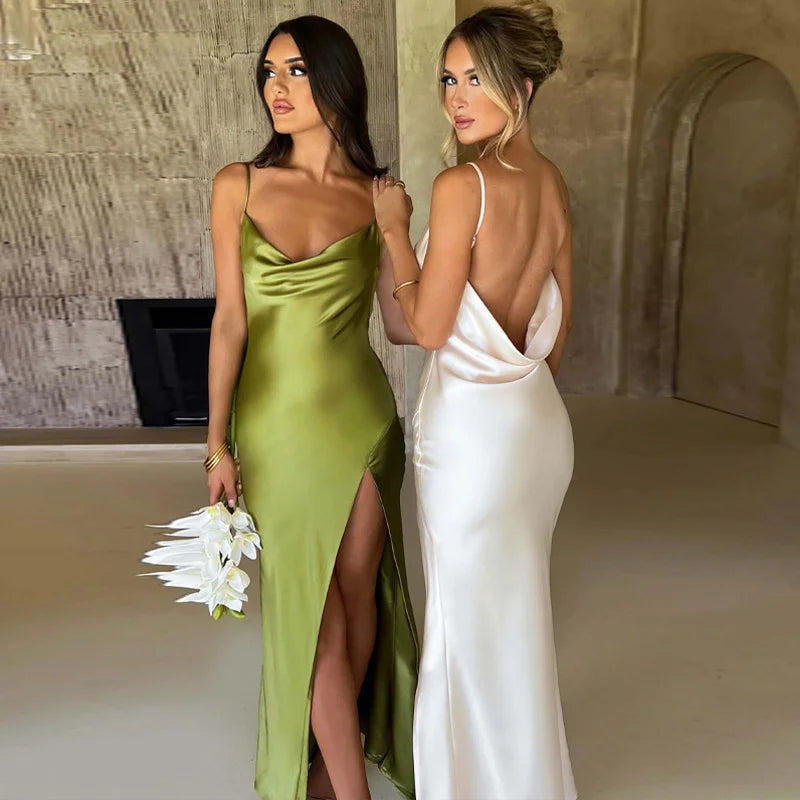 Sexy Backless Slim Slit Slip Dress