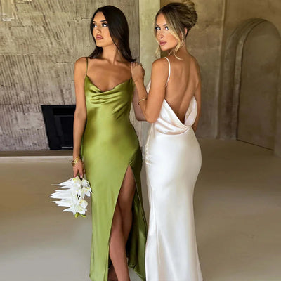 Sexy Backless Slim Slit Slip Dress
