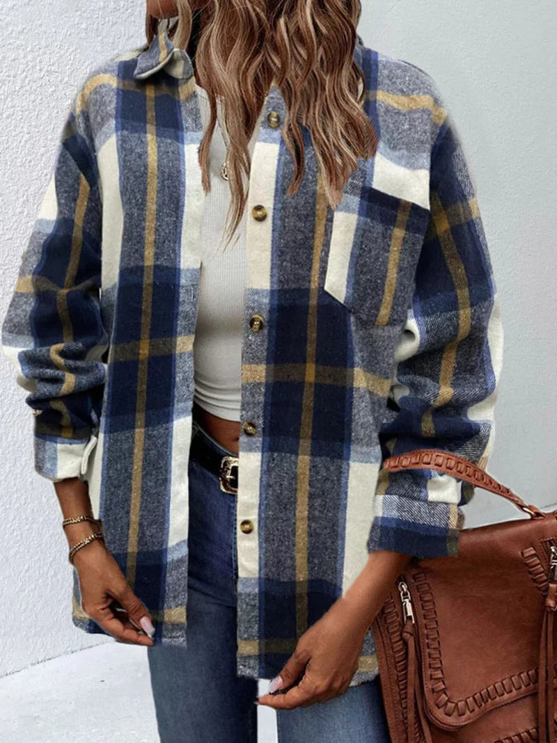 Brushed Plaid Jacket Cardigan