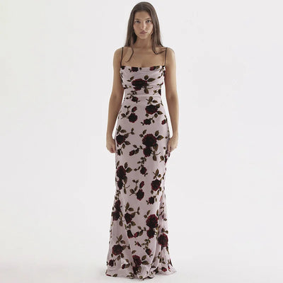 Spring/Summer New Women’s Fashion Suspenders Sexy Open Back Slim Print Hip Wrap Dress
