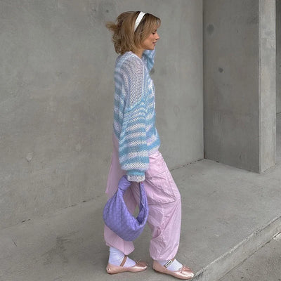 Colorful Striped Contrasting Sweater Loose Fitting Pullover Sweater
