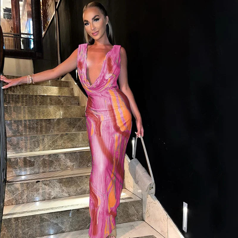 Sexy Backless Slim Fit Printed Sleeveless Dress