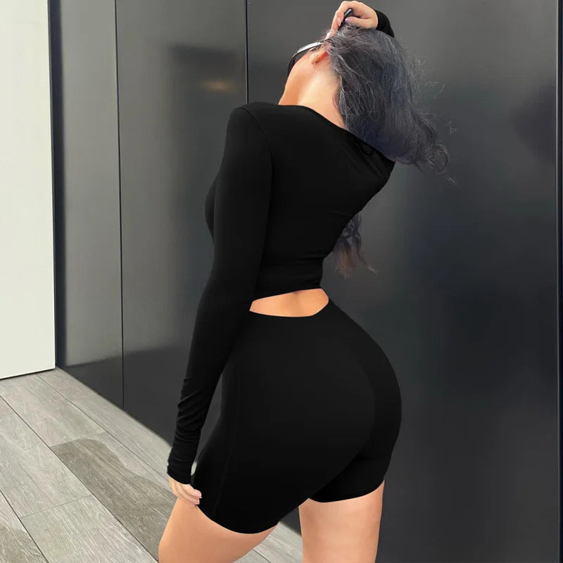 Long Sleeved U Neck Hollow High Waisted Hip Lifting Exercise Yoga Jumpsuit