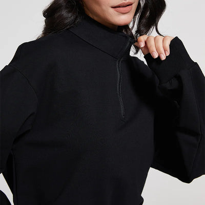 Stand Collar Fitness Sweatshirt Women’s Loose Zipper
