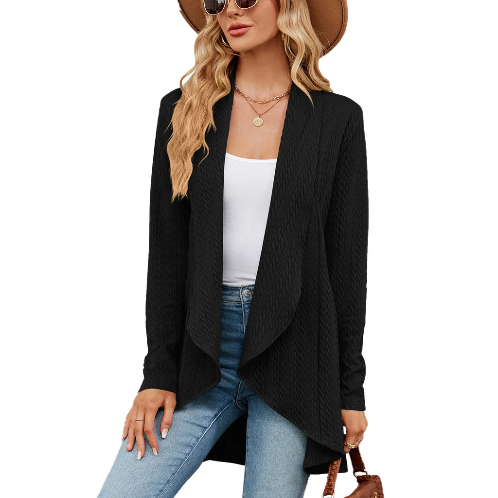Long Sleeved Pure Color Loose Cardigan Blouse Woman Knitting Jacket