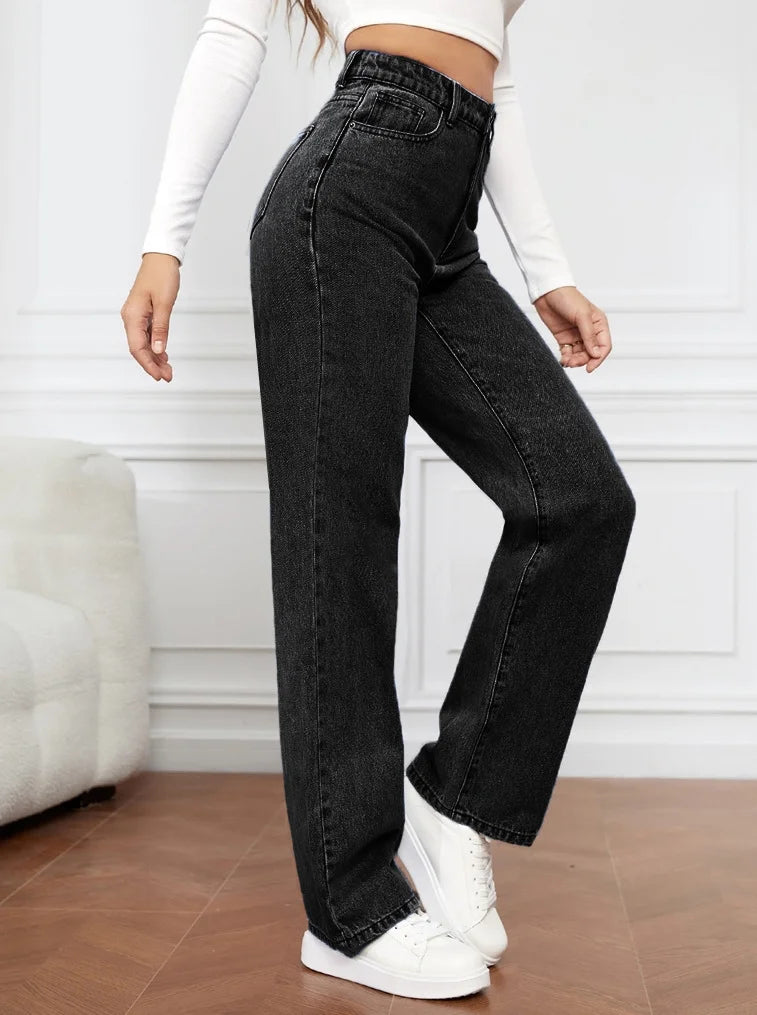 Stretch Wash Denim Fashion Straight Leg Pants Jeans Women’s Pants