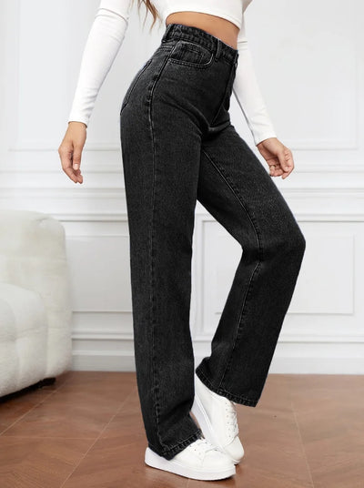 Stretch Wash Denim Fashion Straight Leg Pants Jeans Women’s Pants