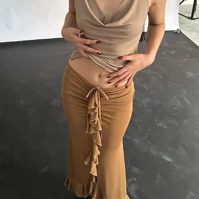 French Waist Ruffle Pleated Skirt