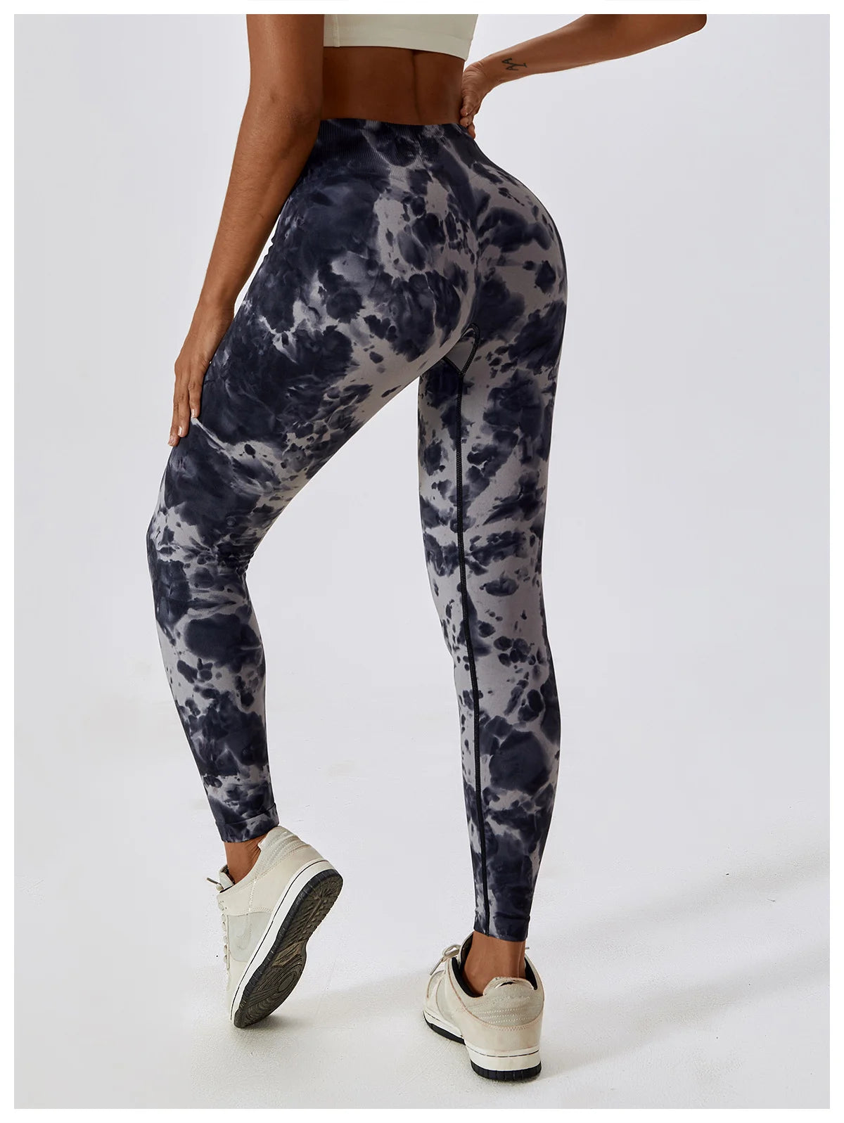 Seamless High Waist Sports Pants with Tie-Dye Effect