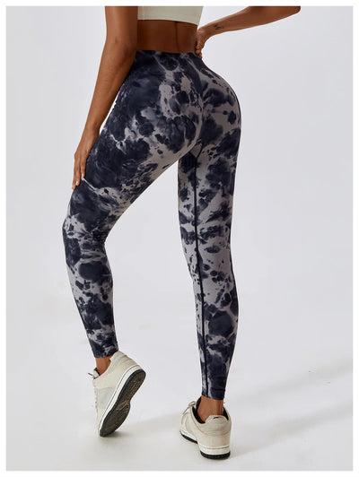 Seamless High Waist Sports Pants with Tie-Dye Effect