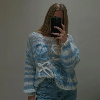 Colorful Striped Contrasting Sweater Loose Fitting Pullover Sweater