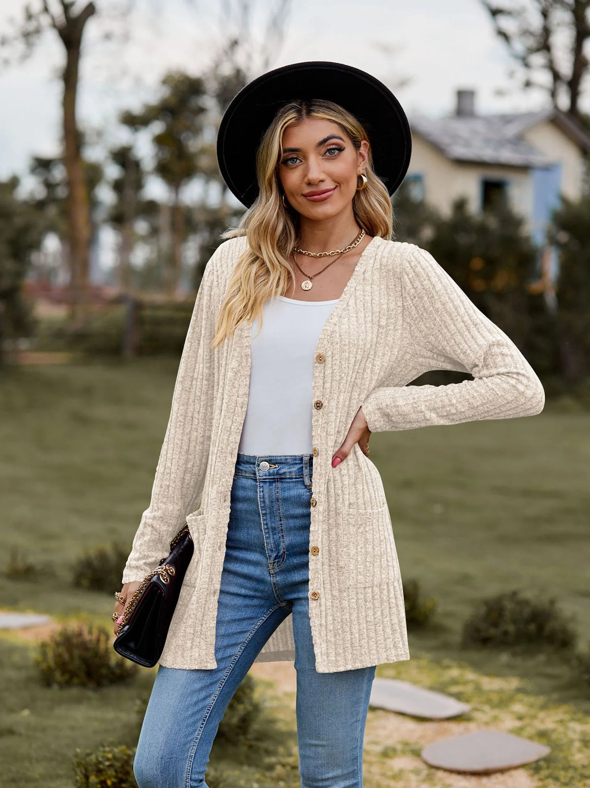 Sanded Pit Stripes Solid Color Long Sleeved Cardigan Jacket