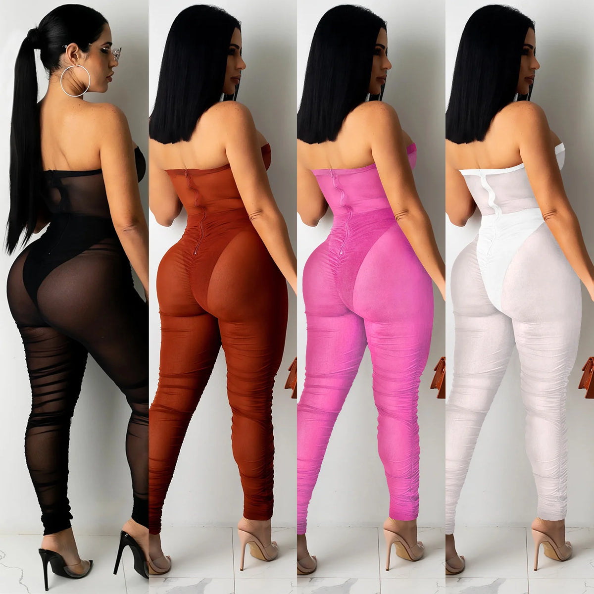 Jumpsuit With Sexy Perspective Wrapped With Long Pants