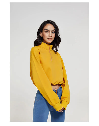 Stand Collar Fitness Sweatshirt Women’s Loose Zipper