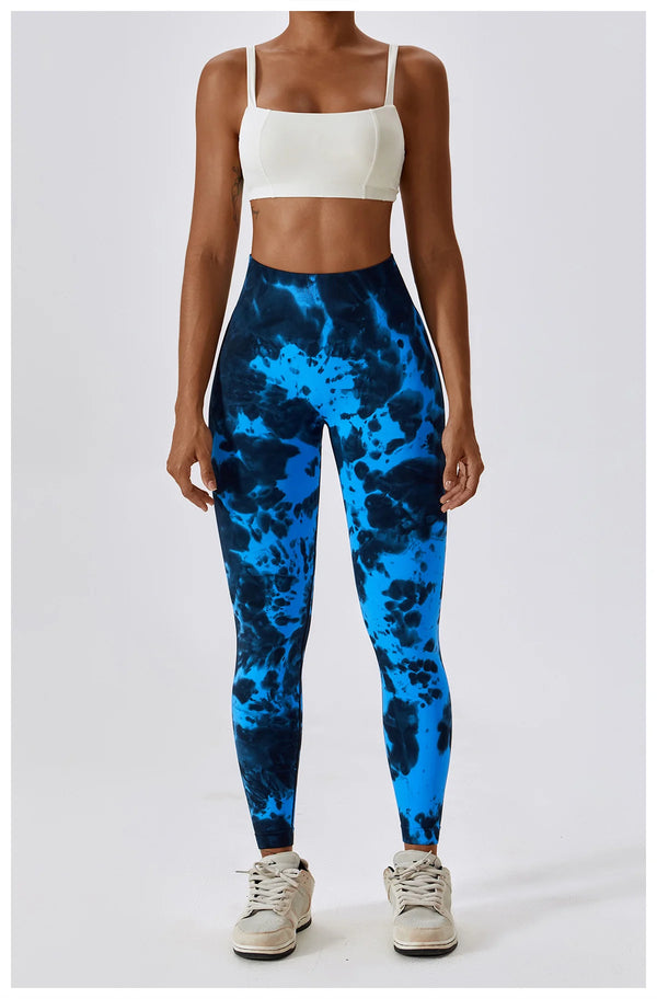 Seamless High Waist Sports Pants with Tie-Dye Effect