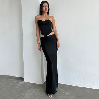 Stylish And Sexy Dress With Long Satin Skirt