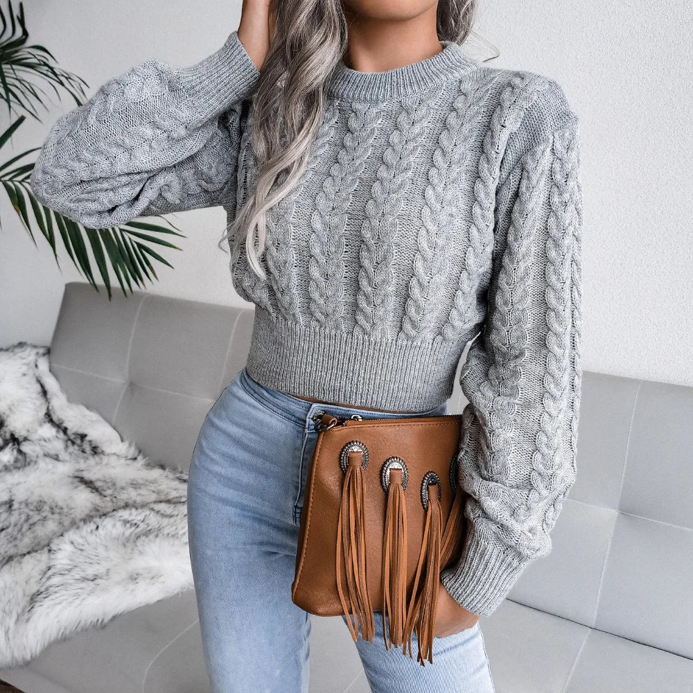 Twist Waist Knitted Crop Top Sweater Women’s Clothing