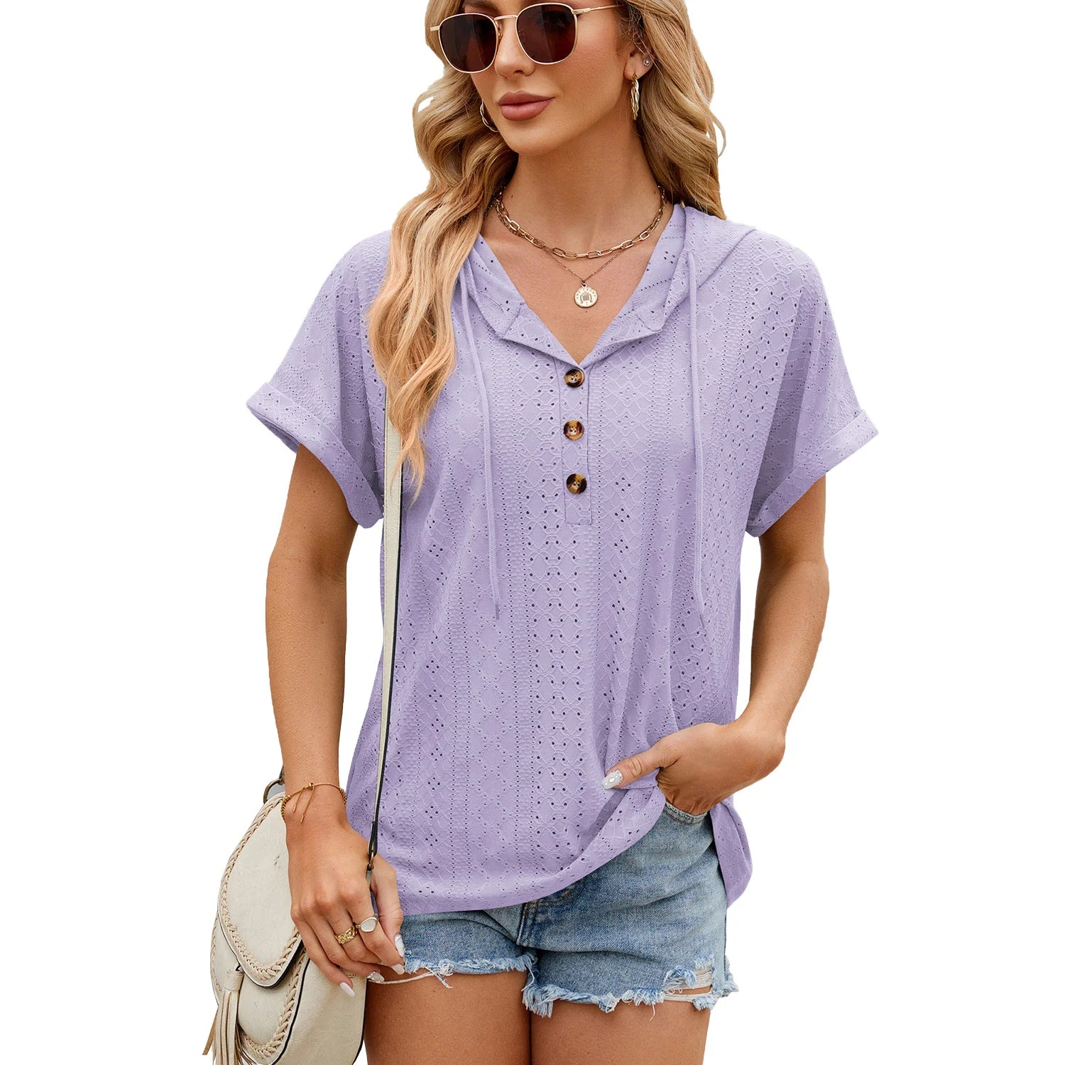 Loose Short Sleeve Button Down Blouse