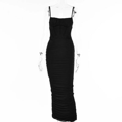 Backless Tight Waist Wrinkled Skirt
