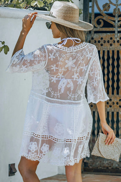 Hollow Out Embroidered Lace Beach Robe