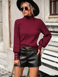 Solid Color Pullover Knitwear Turtleneck Beads Versatile